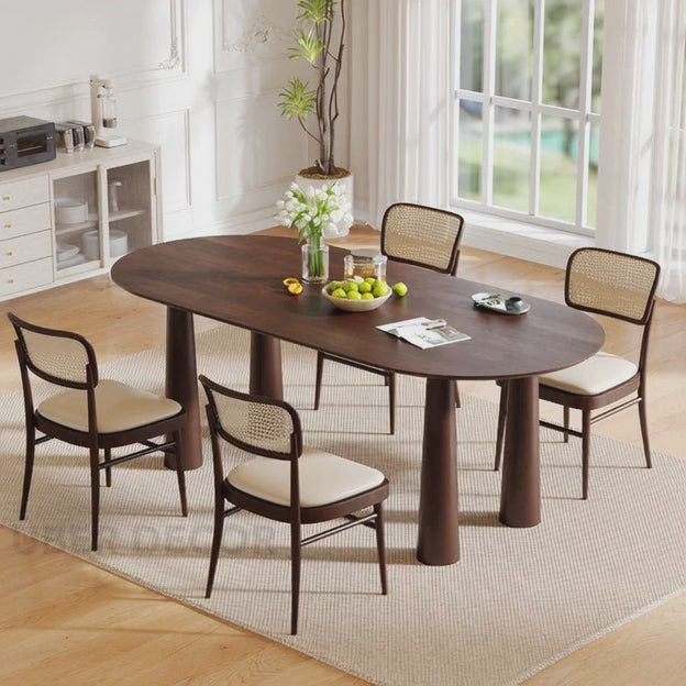 Auburn Grace Oval Dining Table Mid Century Modern Contemporary Design Cylindrical Legs Ideal for Dining Room