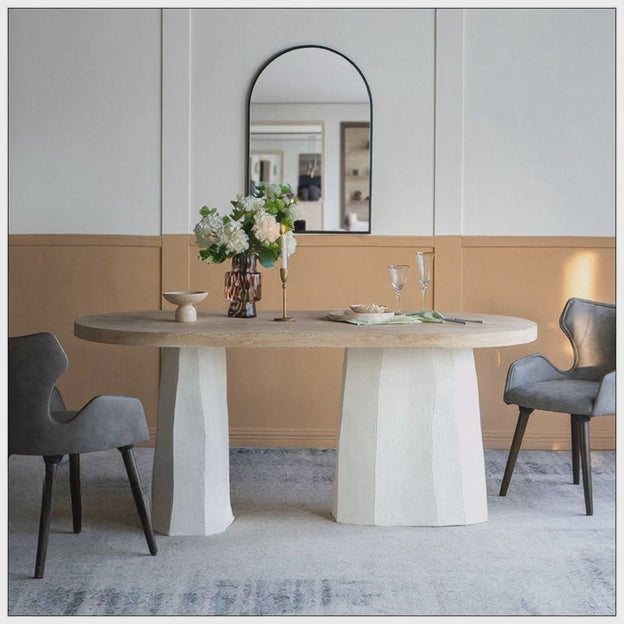 Arluna Oval Dining Table Scandinavian Japandi Mid Century Modern Design Natural Wood Top Sculptural Pedestal Base Dining Table for Dining Room