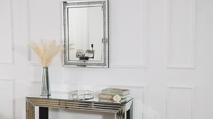 Athena's Opulence: Rectangular Crushed Glass Crystal Mirror for Console, Makeup or Bathroom