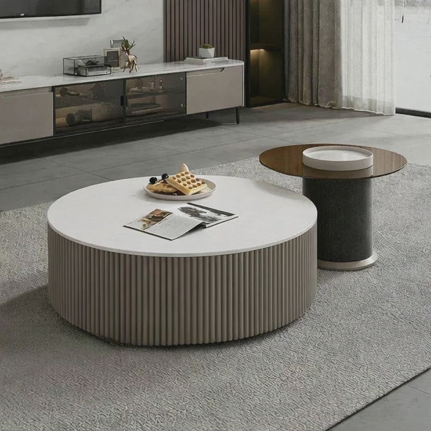 Tiber Oro Italian Luxury Round Coffee Table Tempered Glass Top High Gloss Finish Minimalist Centerpiece for Lounge and Living Suites