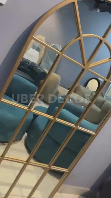 French Arch Oversized Window Style Mirror - Full-Length Arched Metal Frame Mirror