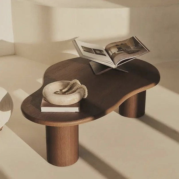Amur Organic Mid Century Japandi Freeform Coffee Table with Solid Wood Top Cylindrical Legs and Natural Matte Finish