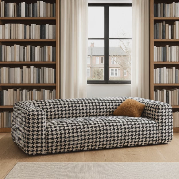 Vallettan 2-3 Seater Modern Sofa Houndstooth Designer Couch for Living Room & Lounge