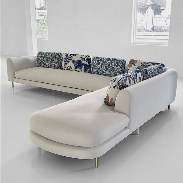 Preston Contemporary L Shaped Sofa with Floral Backrest and Lounger for Living Room