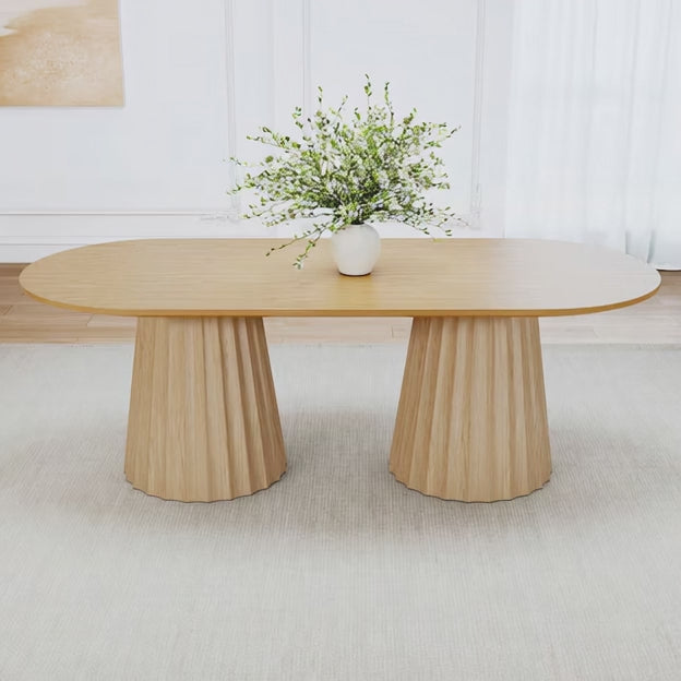 Cora Linea Oval Dining Table Modern European Design Dual Pedestal Base Ideal for Dining Room