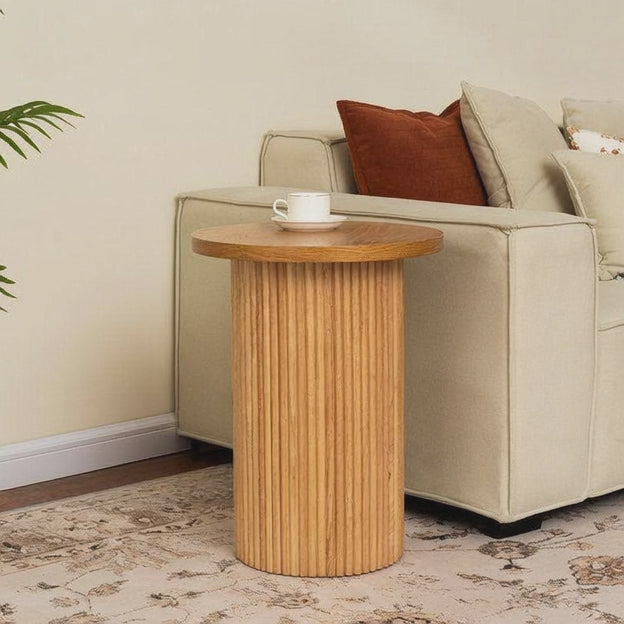 The Aria Column – Custom Fluted Cylindrical Wooden Side Table in Modern Scandinavian Style for Living Room, Bedroom, or Lounge