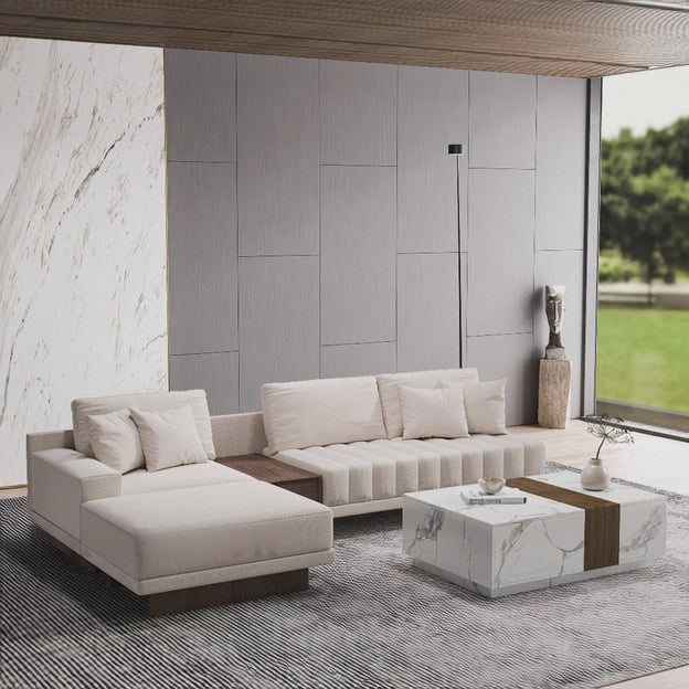 Hanover Luxury Modern Sectional Sofa with Chaise Lounge and Wooden Storage Platform Customisable Designer Sofa for Living Room