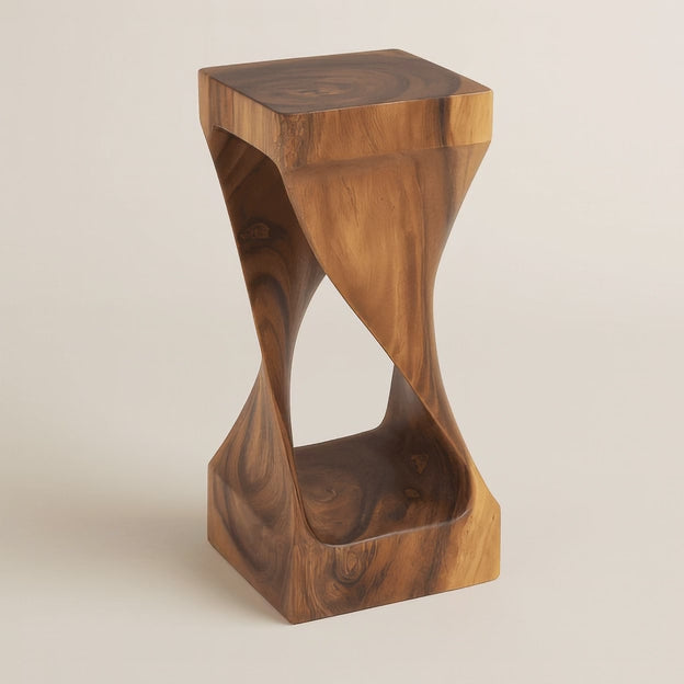 Terra Helix End Table – Sculptural Wooden Side Table, Modern Accent for Living Room & Bedroom