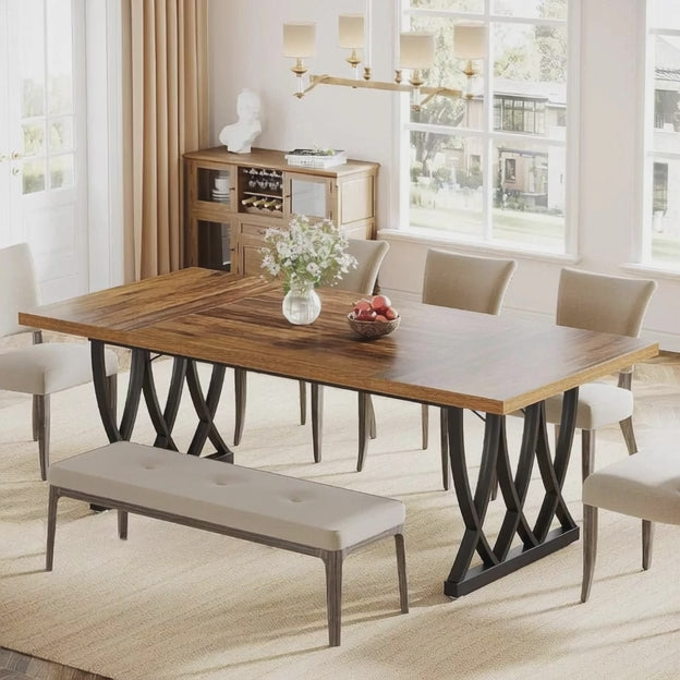Ironwood Rustic Modern Dining Table – Custom Solid Wood Top with Metal Base for Dining Room or Formal Hall