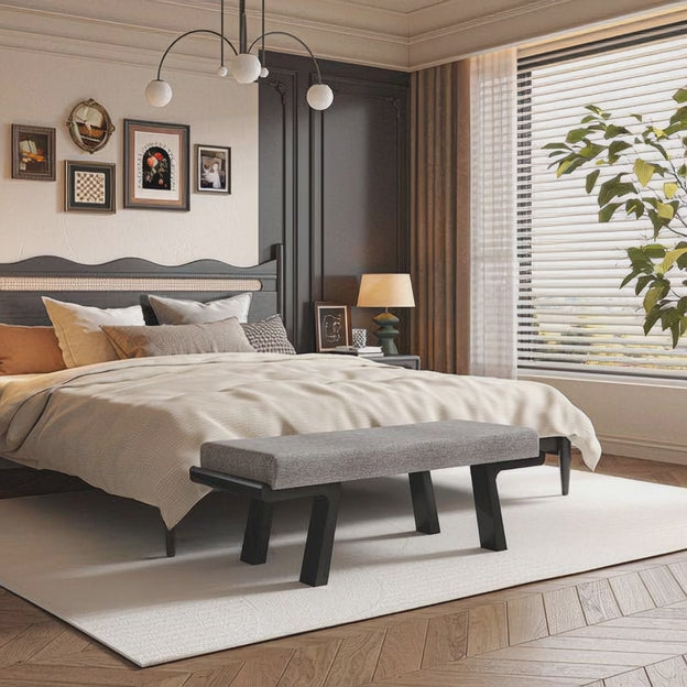 Gujarat Bloom Solid Wood Upholstered Dining and Living Bench Modern Indian Minimal Furniture