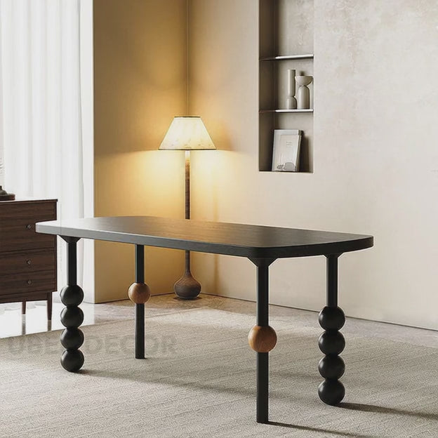 Eclat Noir Rectangular Dining Table Contemporary Artistic Design Wooden Accented Sculptural Legs Ideal for Dining Room