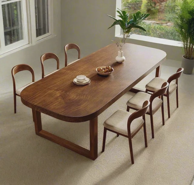 Woodlark Oval Dining Table Mid Century Modern Scandinavian Japandi Design Solid Wood Finish Minimalist Frame Base Dining Table for Dining Room