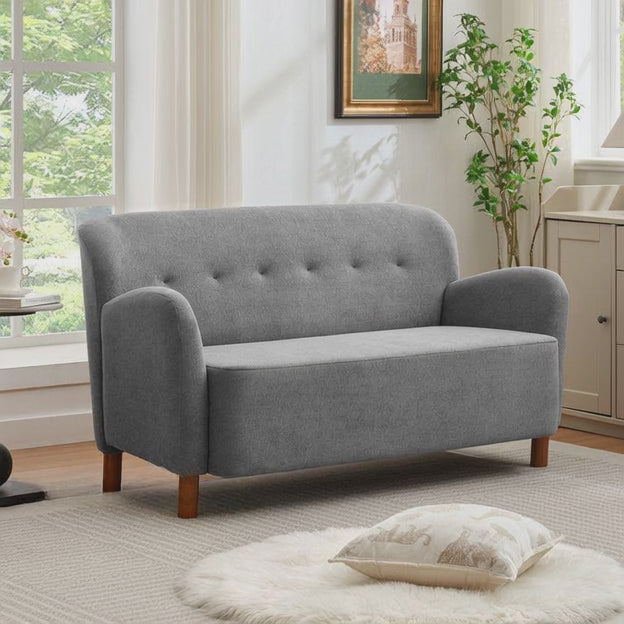 Tunis 59" 2-Seater Curved Loveseat Contemporary Organic Sofa with Wooden Base for Living Room
