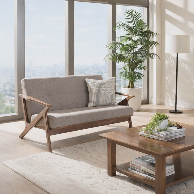 Anesa 55" 2-Seater Mid-Century Wooden Couch Customisable Compact Sofa for Living Room or Balcony
