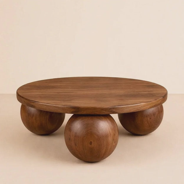 Albany Mid Century Modern Japandi Coffee Table with Organic Freeform Wooden Top and Geometric Base for Living Room
