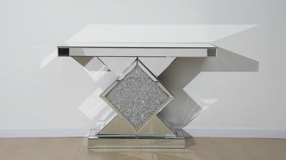 Cosmos Clarity- Modern Luxury Crystal Diamond Glass Mirrored Console Table For Living Room