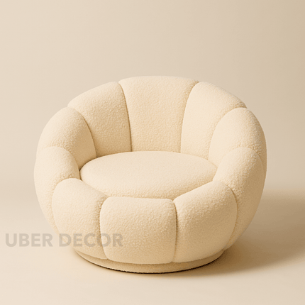 Pumpkin Sofa Chair with Ottoman and Pumpkin Cushion Pillow- Luxury Boucle Cloud Couch
