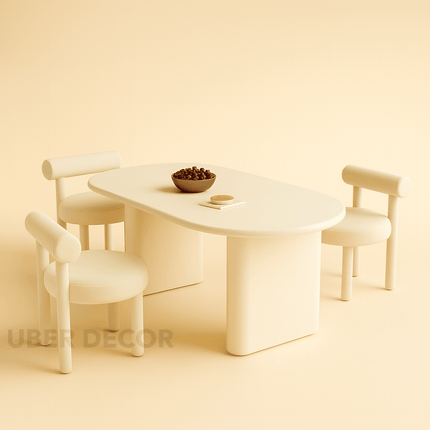 Havenna Japandi Mid-Century Modern Dining Set – Sculpted Pedestal Table with Upholstered Chairs