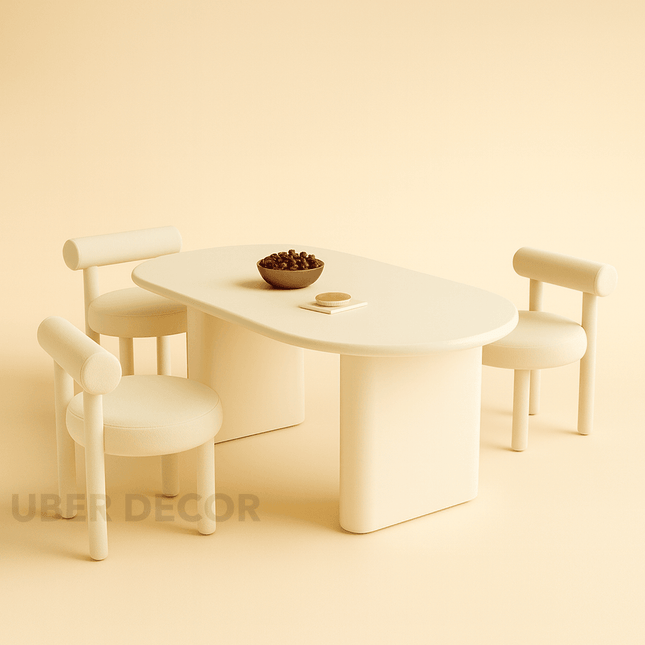 Havenna Japandi Mid-Century Modern Dining Set – Sculpted Pedestal Table with Upholstered Chairs