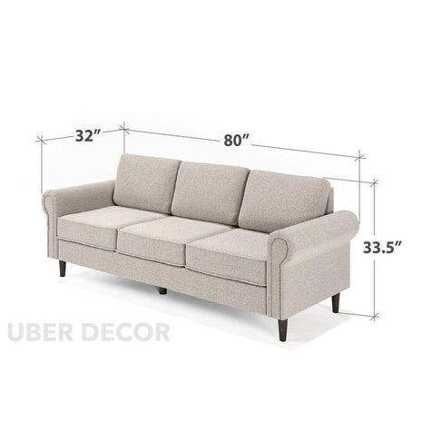 Venice Sofa- Simple Classic 2 and 3-Seater Upholstered Sofa Couch for Living Room, Bedroom or Office - Uber Decor