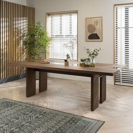Norwood Rectangular Dining Table Contemporary Mid Century Design Solid Wood Base Made to Order Dining Table for Dining Room and Formal Dining Hall