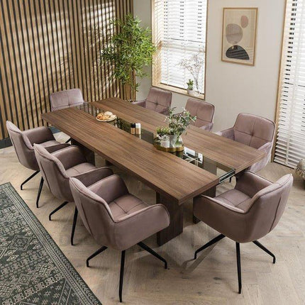 Norwood Rectangular Dining Table Contemporary Mid Century Design Solid Wood Base Made to Order Dining Table for Dining Room and Formal Dining Hall
