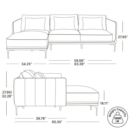 Amelise Sectional Sofa- L-Shaped Lounger Sofa with Left or Right Aligned Chaise- Contemporary Sofa for Office, Living room