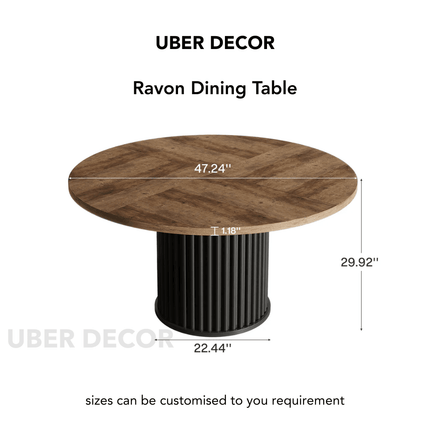 Ravon Dining Table Fluted Pedestal Design Mid Century Modern Contemporary Inspired Solid Wood Top Dining Table for Dining Room