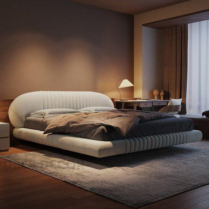 Dusk Aura Floating Bed – Oversized Curved Headboard Platform Bed