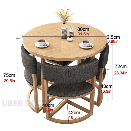 Nordica Compact Round Dining Set – Scandinavian Solid Wood with Custom Upholstery for Kitchen or Small Dining Room
