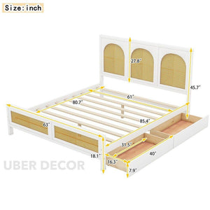 TeakTide Arched Rattan Panel Customisable Bed for Modern Boho Bedrooms - Uber Decor