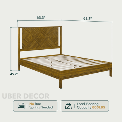 GrainMuse Geometric Headboard Bed Frame – Sculpted for Statement Spaces