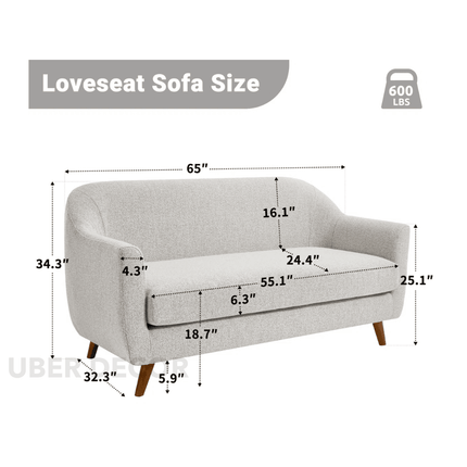 Aroha 63" 2-Seater Curved Loveseat – Modern Minimalist Sofa with Tapered Legs for Living Room