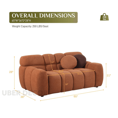 Zyara 65" 2-Seater Upholstered Couch – Customisable Plush Modular Sofa for Living Room or Lounge Area - Uber Decor