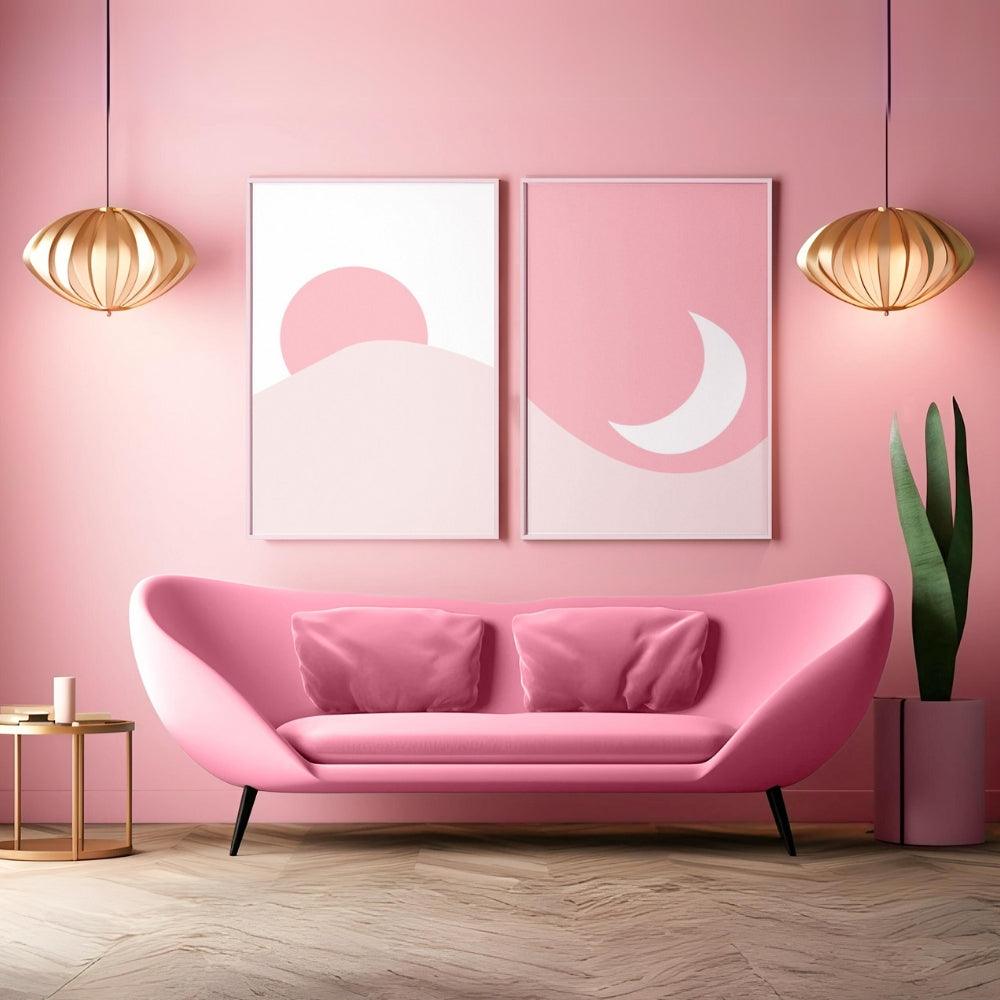 Soleil et Lune Rose - Sun and Moon Pink Abstract Wall Art - Uber Decor