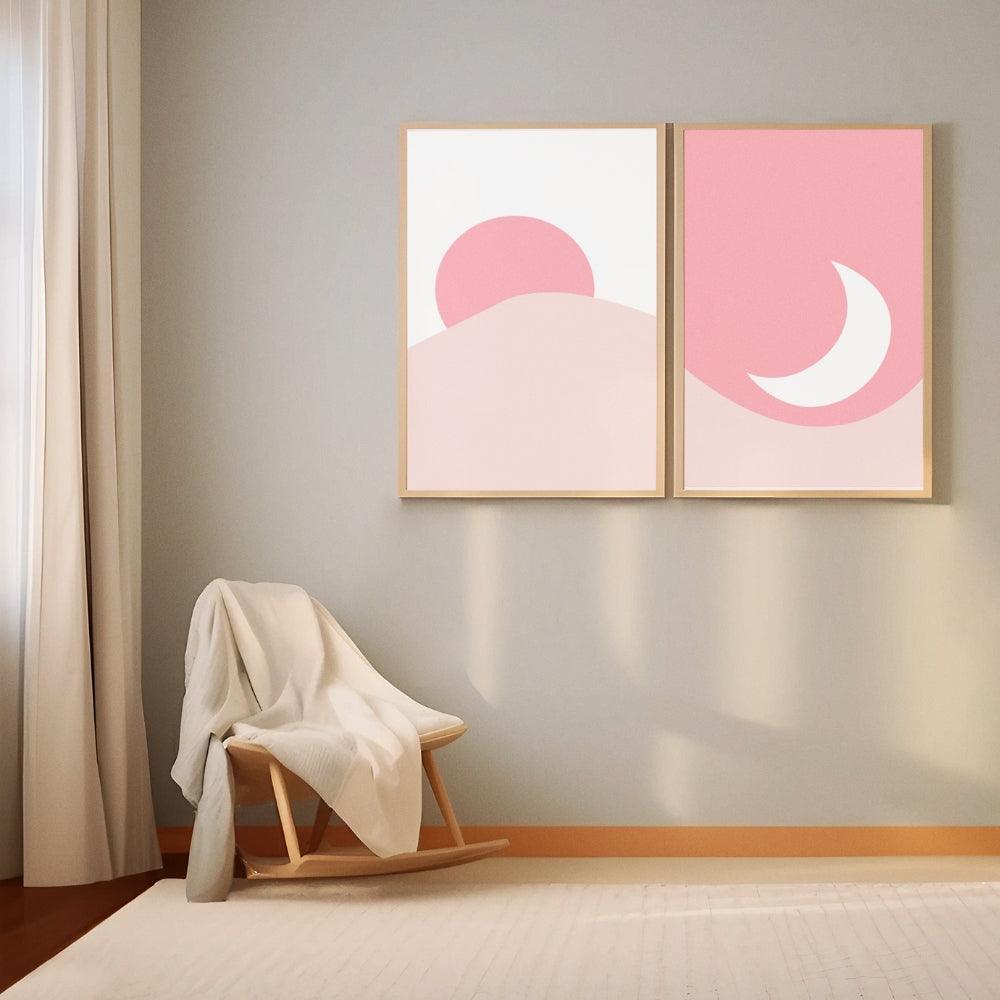 Soleil et Lune Rose - Sun and Moon Pink Abstract Wall Art - Uber Decor