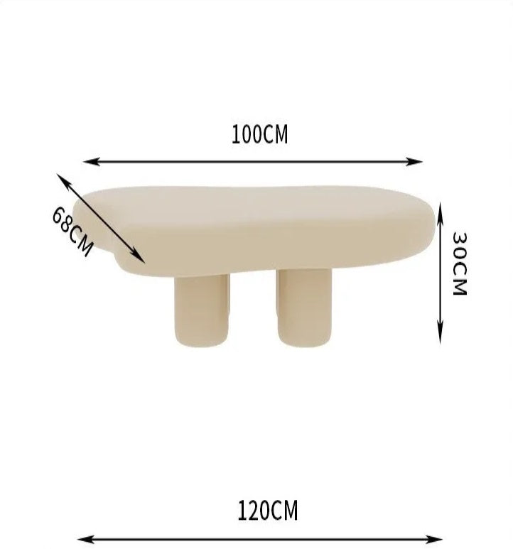 Tigris Blanc Cloud Coffee Table – White Sculptural MDF Top with Irregular Organic Form and Rounded Legs – Minimalist Accent for Kawaii-Inspired and Modern Living Rooms