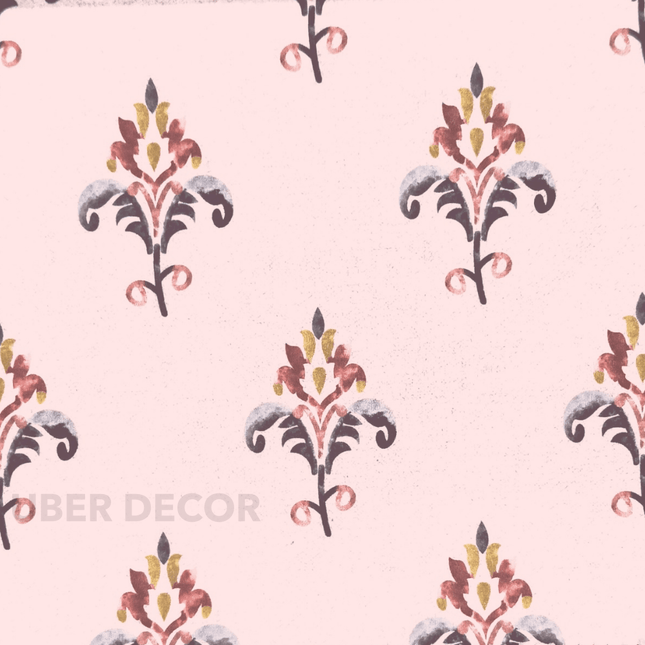 Articaro- Printed Suede Upholstery Fabric- Blush Heritage Damask