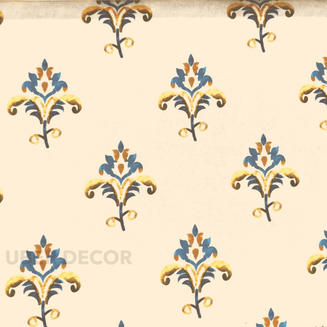 Articaro- Printed Suede Upholstery Fabric- Golden Azure Damask