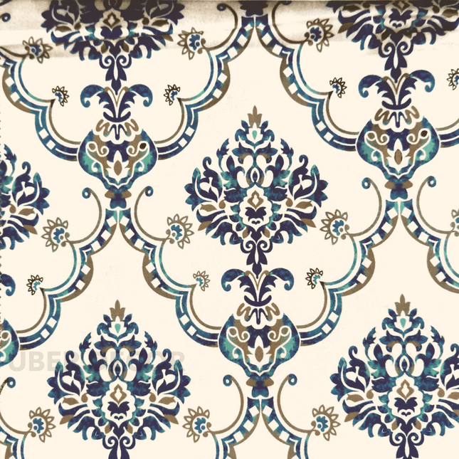Articaro- Printed Suede Upholstery Fabric- Majestic Teal Damask