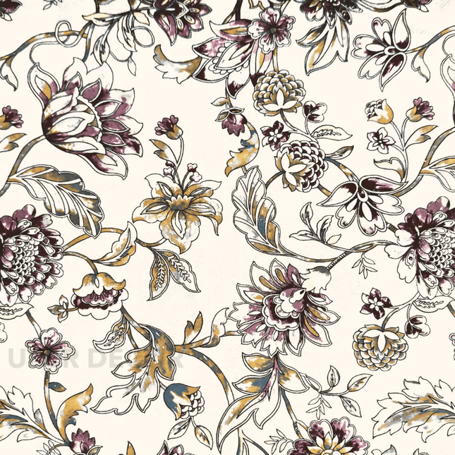 Articaro- Printed Suede Upholstery Fabric- Floral Vintage Plum Garden