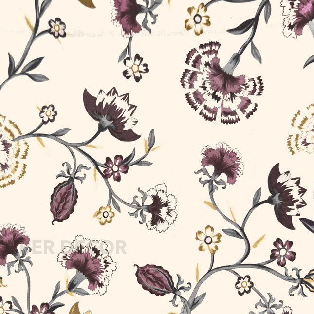 Articaro- Printed Suede Upholstery Fabric- Floral Plum Meadow Bloom