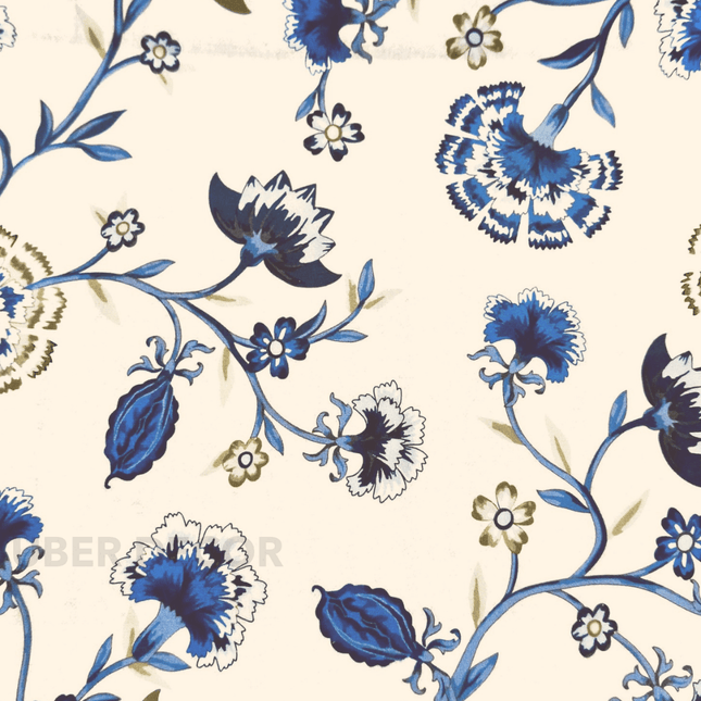 Articaro- Printed Suede Upholstery Fabric- Floral Bluebell Vine Breeze