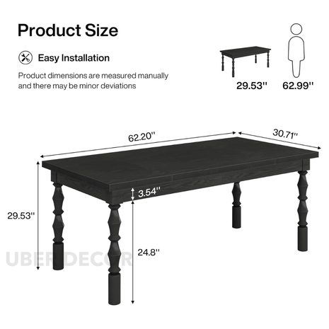 Kingsford Charm Classic Dark Wood Dining Table Set with Turned Legs and Upholstered Chairs for Formal Dining Room - Uber Decor