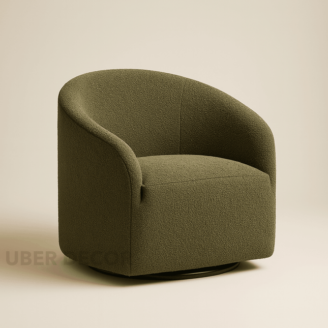 Evania Accent Chair- 32" Wide Boucle Upholstered 360 Revolving Swivel Barrel Armchair for Living Room