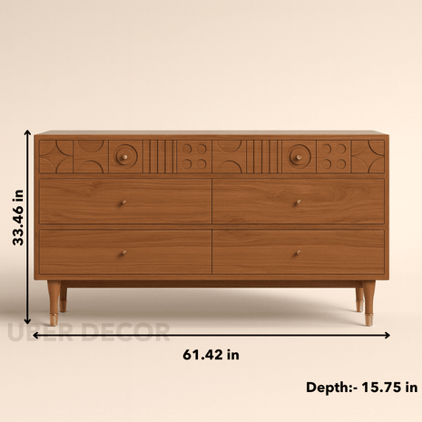 GeoForm Walnut Modern Dresser – Artistic Carved 6-Drawer Storage Cabinet - Uber Decor