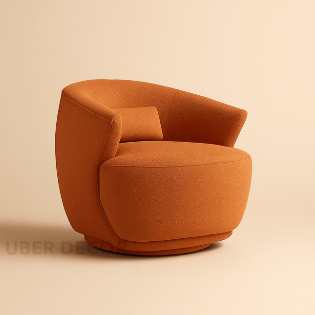 Zerina- Modern Comfort Wide Base Upholstered 360 Revolving Swivel Barrel Chair with Lumbar Pillow