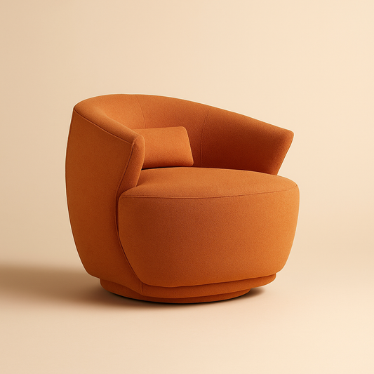 Zerina- Modern Comfort Wide Base Upholstered 360 Revolving Swivel Barrel Chair with Lumbar Pillow