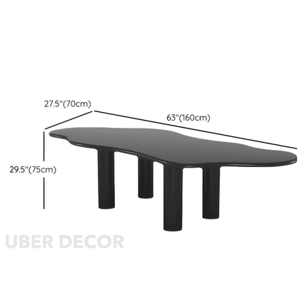 Ebon Curve Modern Luxe Dining Set – Sculptural Black Stone or Wood Top with Designer Cane-Back Chairs for Dining Room or Studio Loft