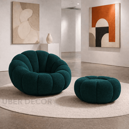 Pumpkin Sofa Accent Chair- Luxury Boucle Cloud Couch for Living Room or Bedroom